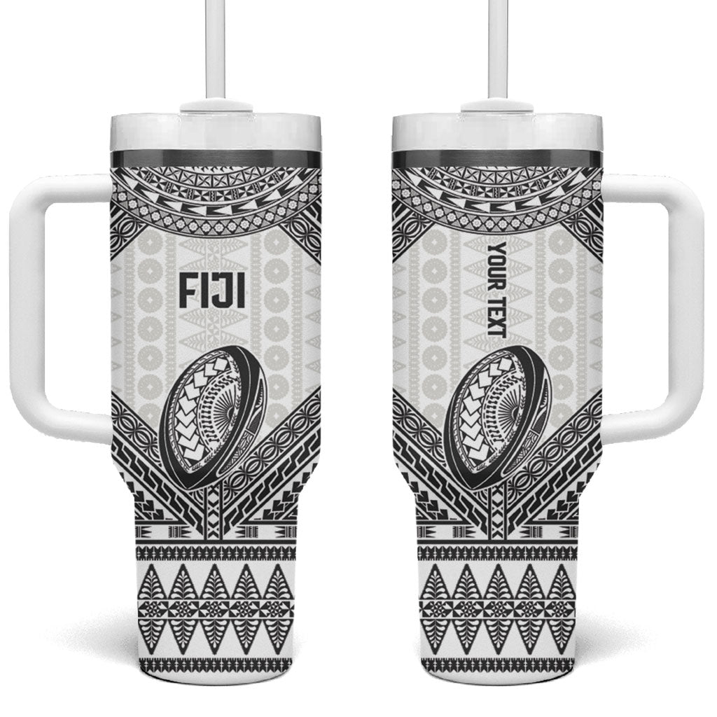 Custom Rugby Fiji National Heritage Tumbler With Handle White Traditional Masi Inspired LT9 One Size: 40 oz White - Polynesian Pride