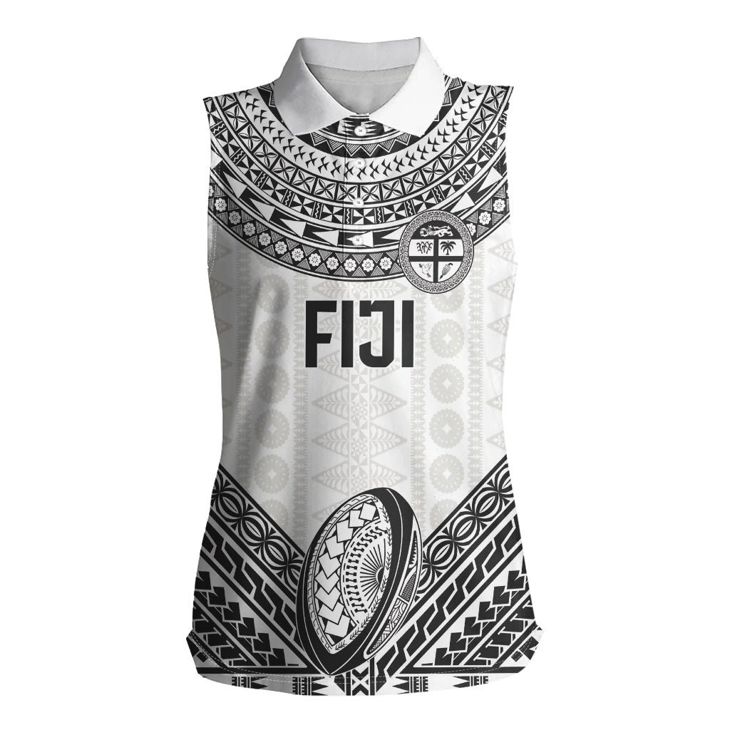 Custom Rugby Fiji National Heritage Women Sleeveless Polo Shirt White Traditional Masi Inspired LT9 Female White - Polynesian Pride