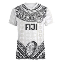 Custom Rugby Fiji National Heritage Women V-Neck T-Shirt White Traditional Masi Inspired