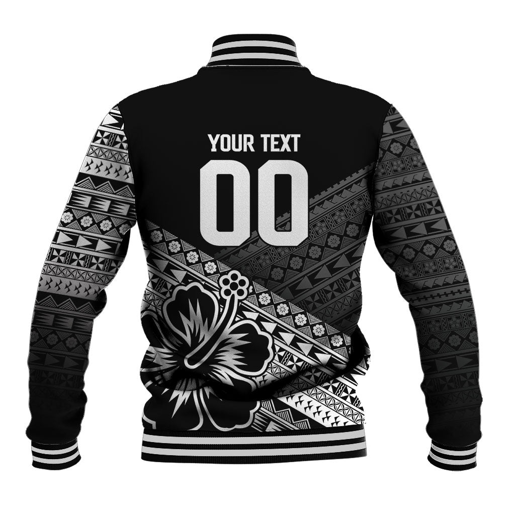 Custom Rugby Fiji Baseball Jacket Black Traditional Masi Inspired