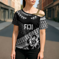 Custom Rugby Fiji Cross Shoulder Shirt Black Traditional Masi Inspired