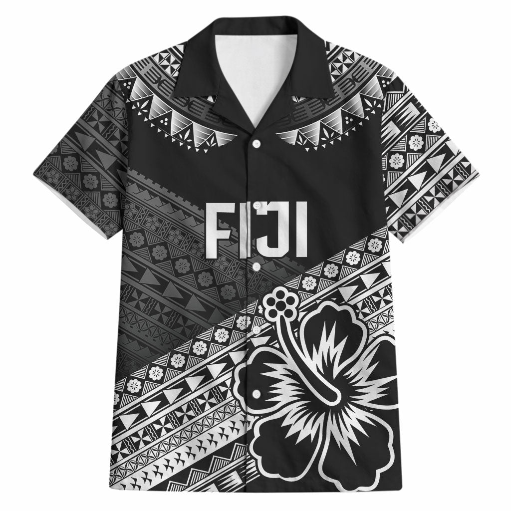 Custom Rugby Fiji Hawaiian Shirt Black Traditional Masi Inspired