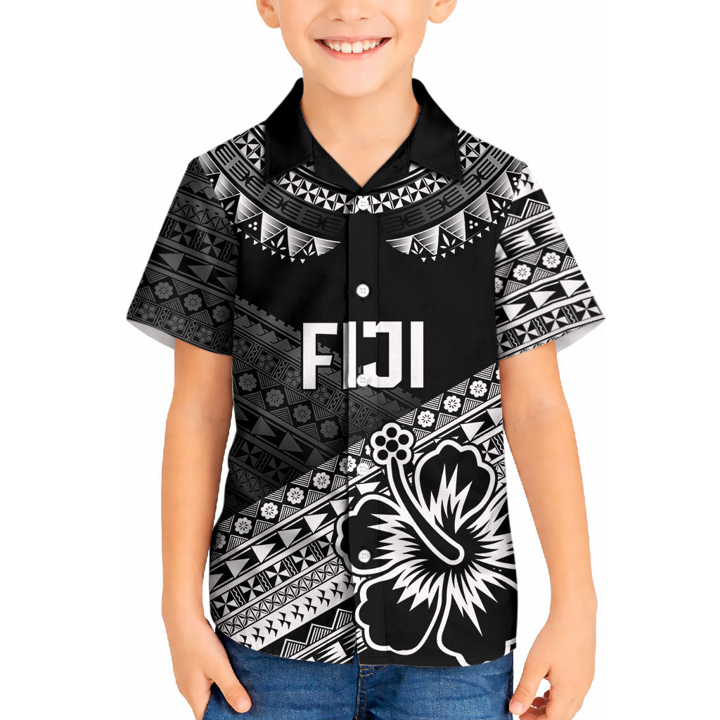 Custom Rugby Fiji Kid Hawaiian Shirt Black Traditional Masi Inspired