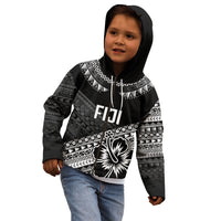 Custom Rugby Fiji Kid Hoodie Black Traditional Masi Inspired