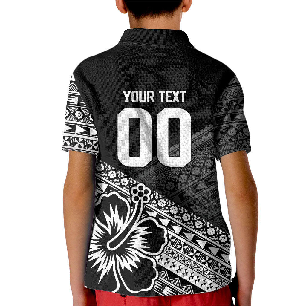 Custom Rugby Fiji Kid Polo Shirt Black Traditional Masi Inspired