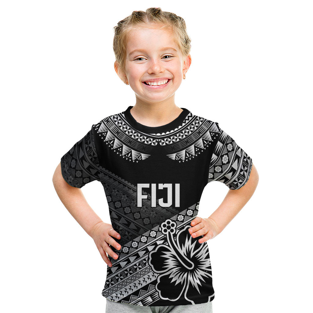 Custom Rugby Fiji Kid T Shirt Black Traditional Masi Inspired