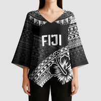 Custom Rugby Fiji Kimono Sleeve Blouse Black Traditional Masi Inspired