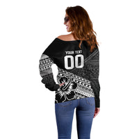 Custom Rugby Fiji Off Shoulder Sweater Black Traditional Masi Inspired