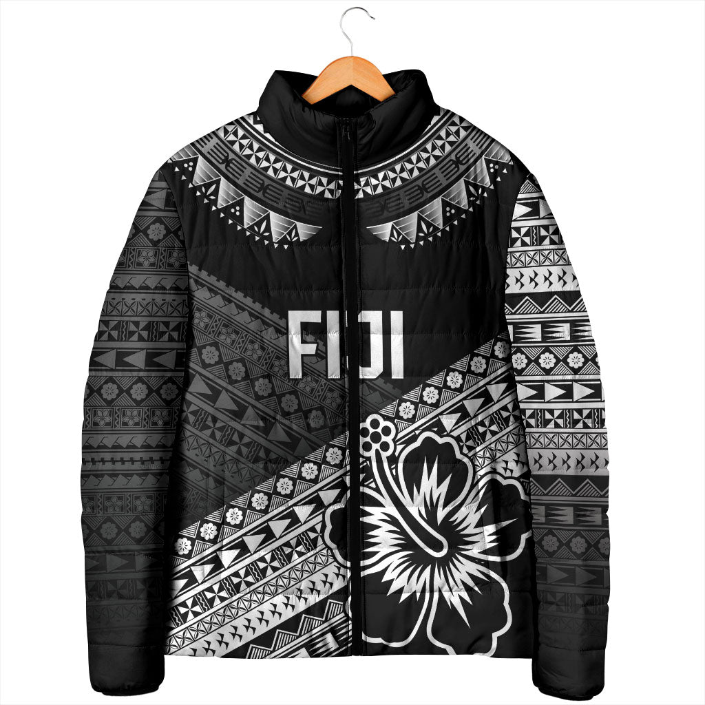 Custom Rugby Fiji Padded Jacket Black Traditional Masi Inspired