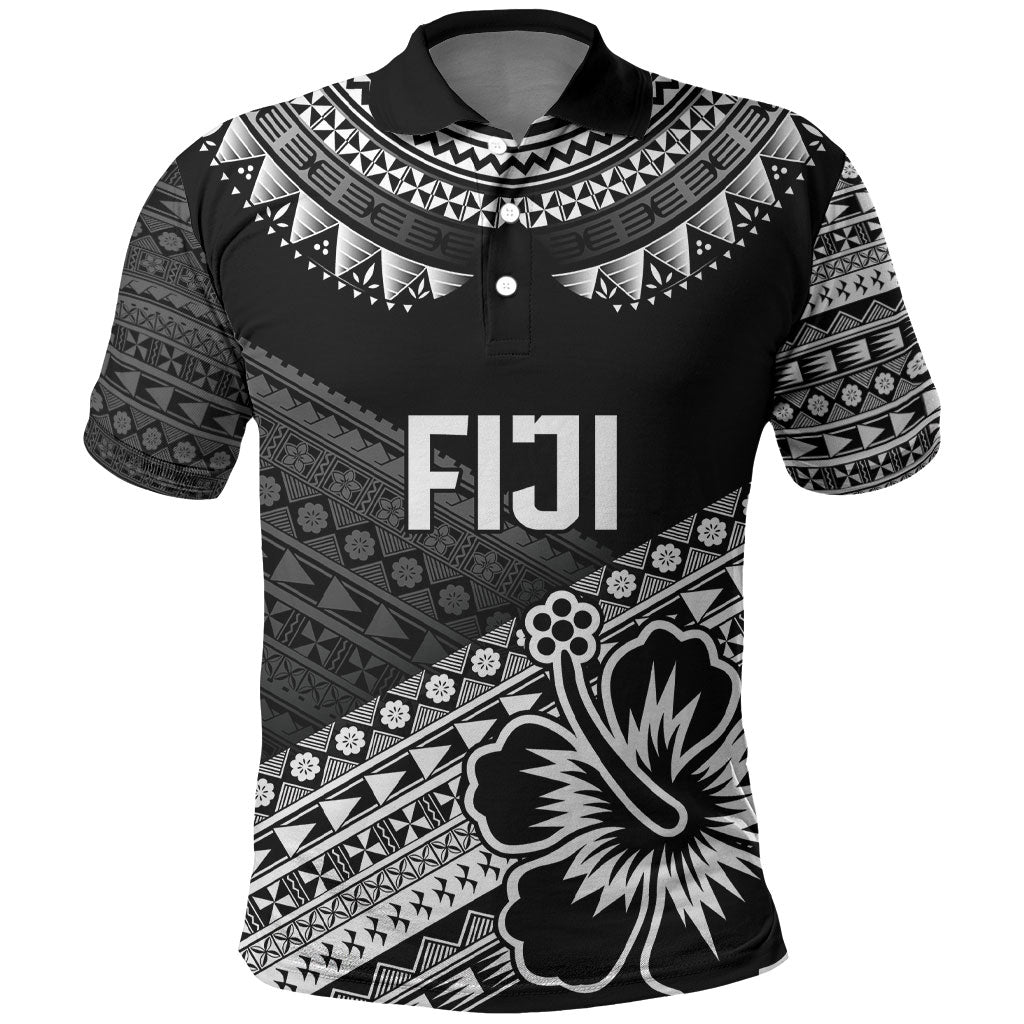Custom Rugby Fiji Polo Shirt Black Traditional Masi Inspired LT9 Black - Polynesian Pride