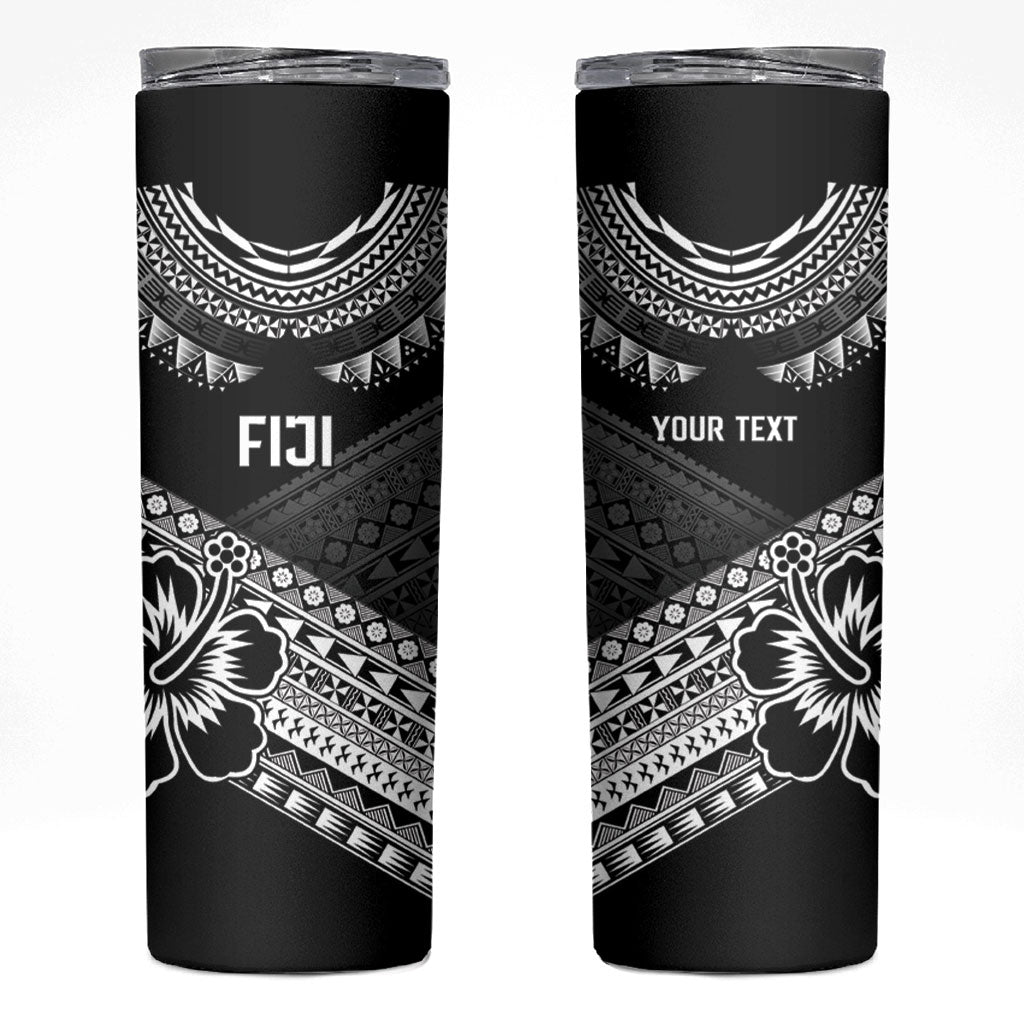 Custom Rugby Fiji Skinny Tumbler Black Traditional Masi Inspired