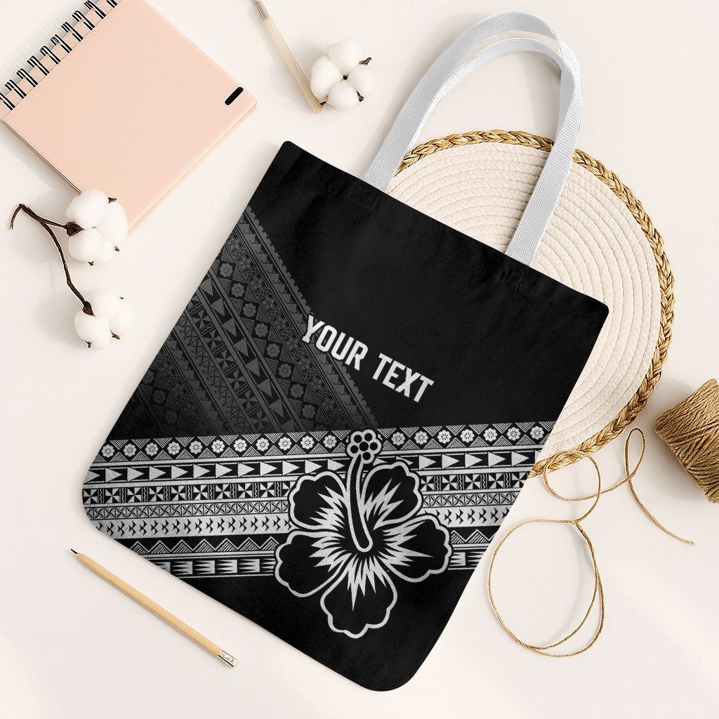 Custom Rugby Fiji Tote Bag Black Traditional Masi Inspired