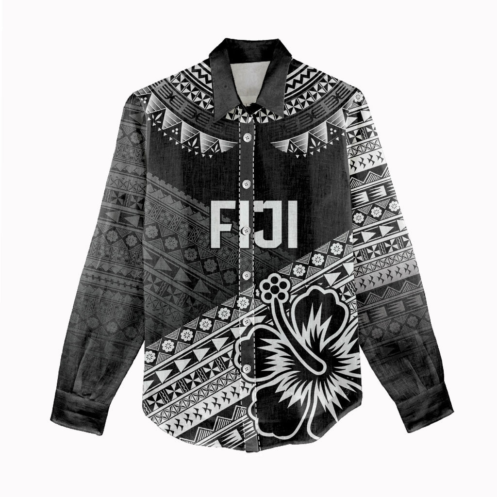 Custom Rugby Fiji Women Casual Shirt Black Traditional Masi Inspired
