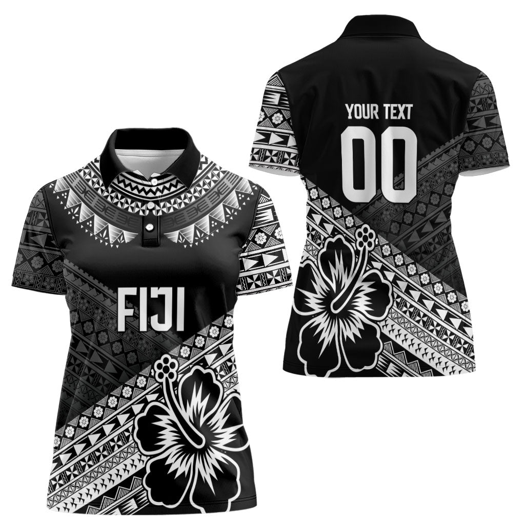 Custom Rugby Fiji Women Polo Shirt Black Traditional Masi Inspired