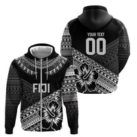 Custom Rugby Fiji Zip Hoodie Black Traditional Masi Inspired