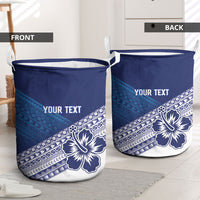 Custom Rugby Fiji Laundry Basket Blue Traditional Masi Inspired