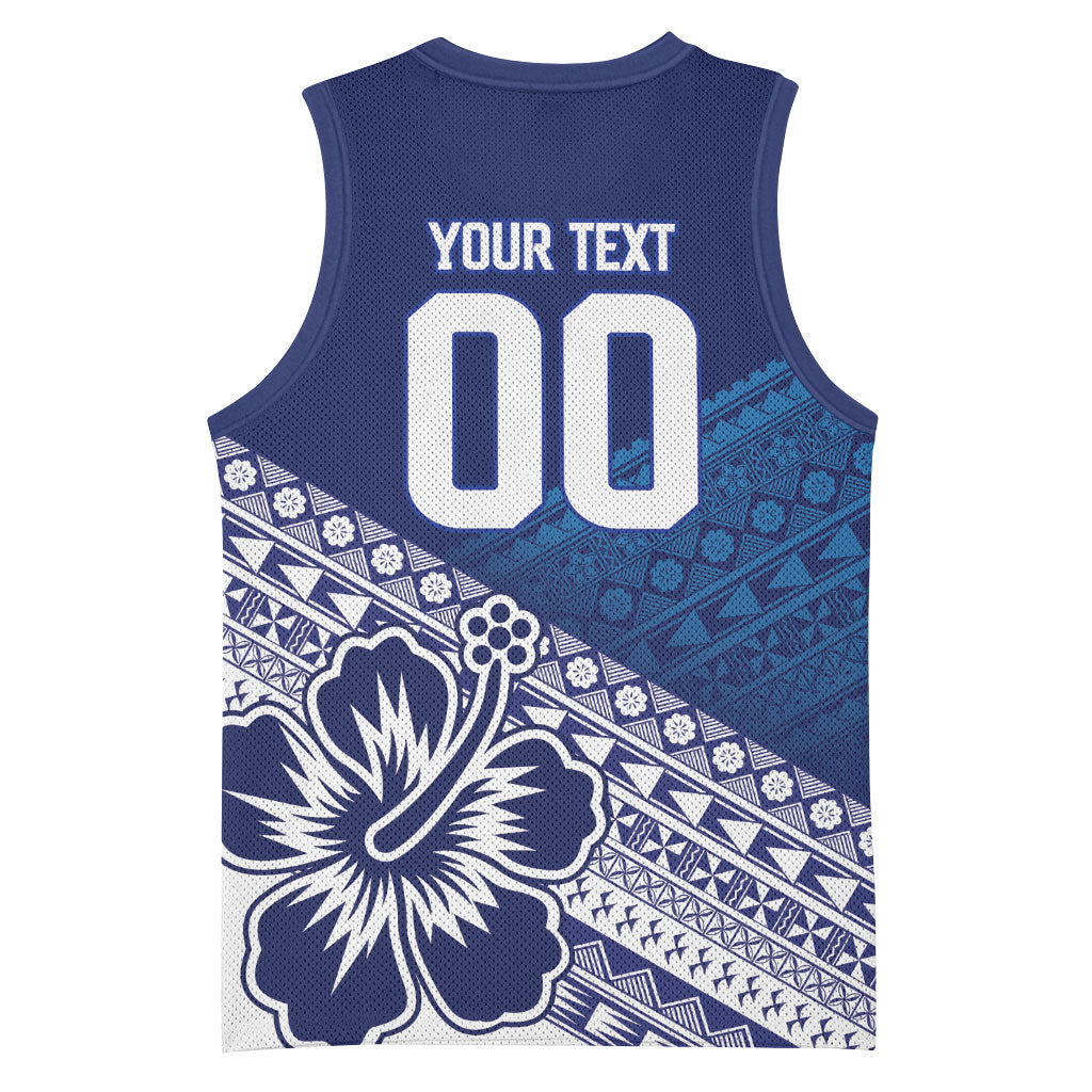 Custom Rugby Fiji Basketball Jersey Blue Traditional Masi Inspired