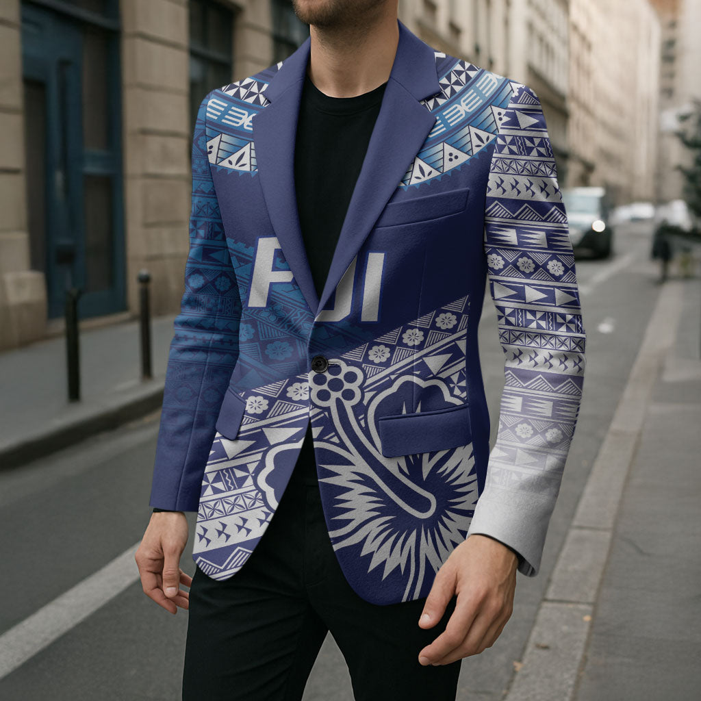Custom Rugby Fiji Blazer Blue Traditional Masi Inspired