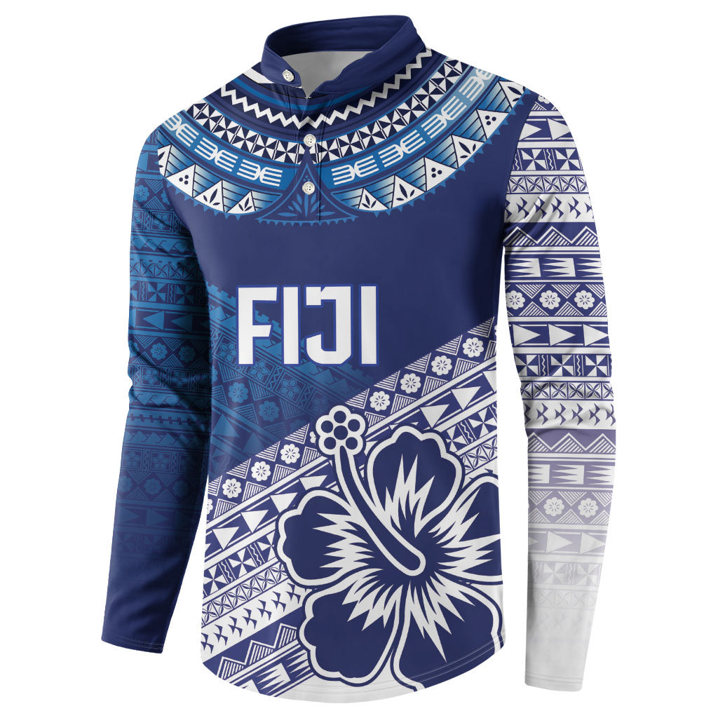 Custom Rugby Fiji Button Sweatshirt Blue Traditional Masi Inspired
