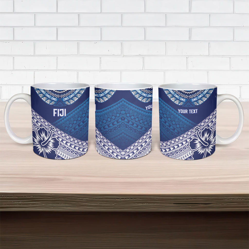 Custom Rugby Fiji Ceramic Mug Blue Traditional Masi Inspired