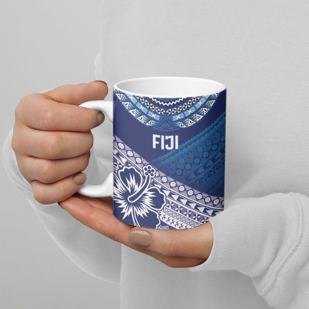Custom Rugby Fiji Ceramic Mug Blue Traditional Masi Inspired