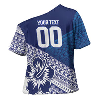 Custom Rugby Fiji Cross Shoulder Shirt Blue Traditional Masi Inspired