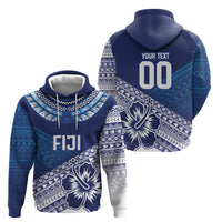 Custom Rugby Fiji Hoodie Blue Traditional Masi Inspired