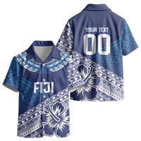 Custom Rugby Fiji Kid Hawaiian Shirt Blue Traditional Masi Inspired