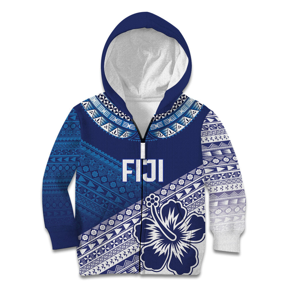 Custom Rugby Fiji Kid Hoodie Blue Traditional Masi Inspired