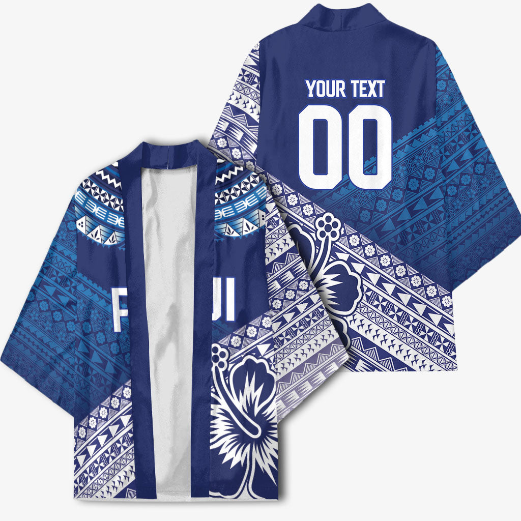 Custom Rugby Fiji Kimono Blue Traditional Masi Inspired