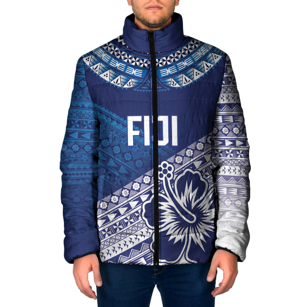 Custom Rugby Fiji Padded Jacket Blue Traditional Masi Inspired