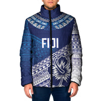 Custom Rugby Fiji Padded Jacket Blue Traditional Masi Inspired