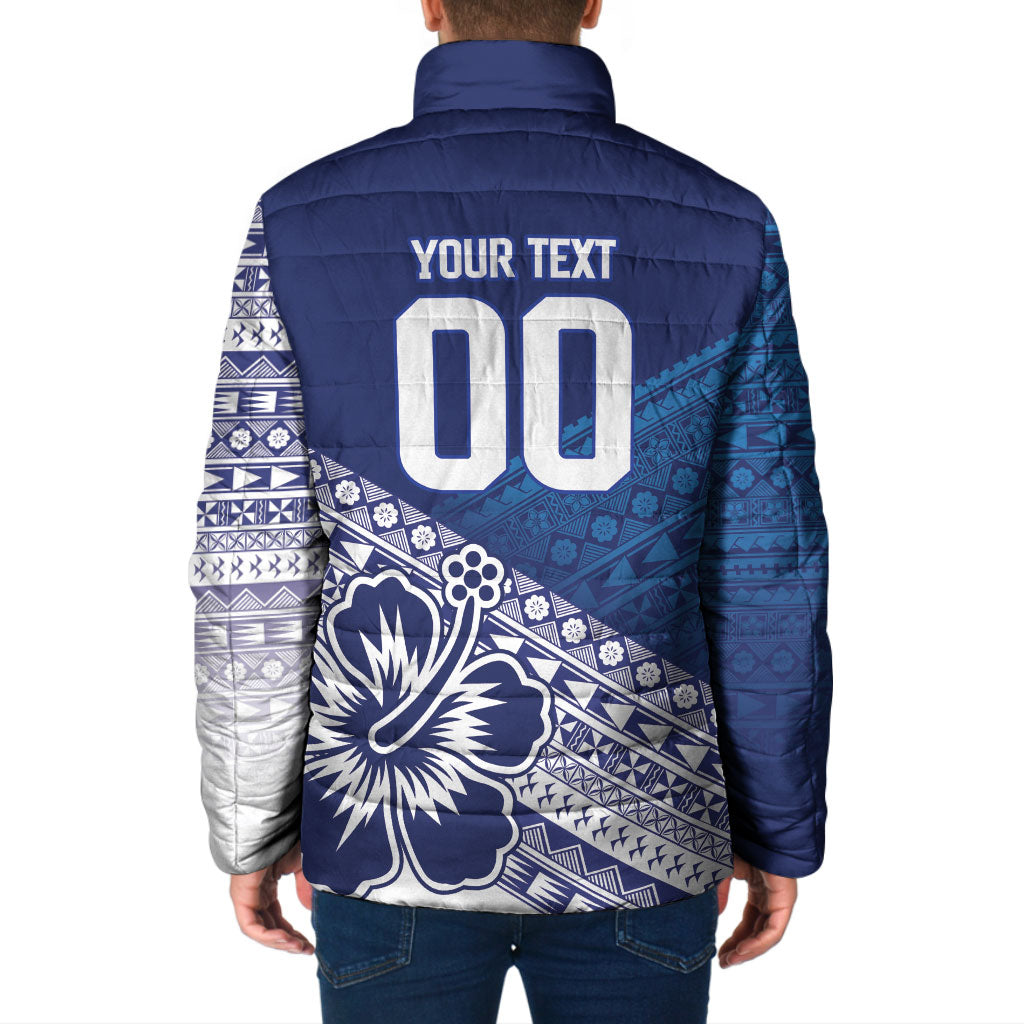 Custom Rugby Fiji Padded Jacket Blue Traditional Masi Inspired