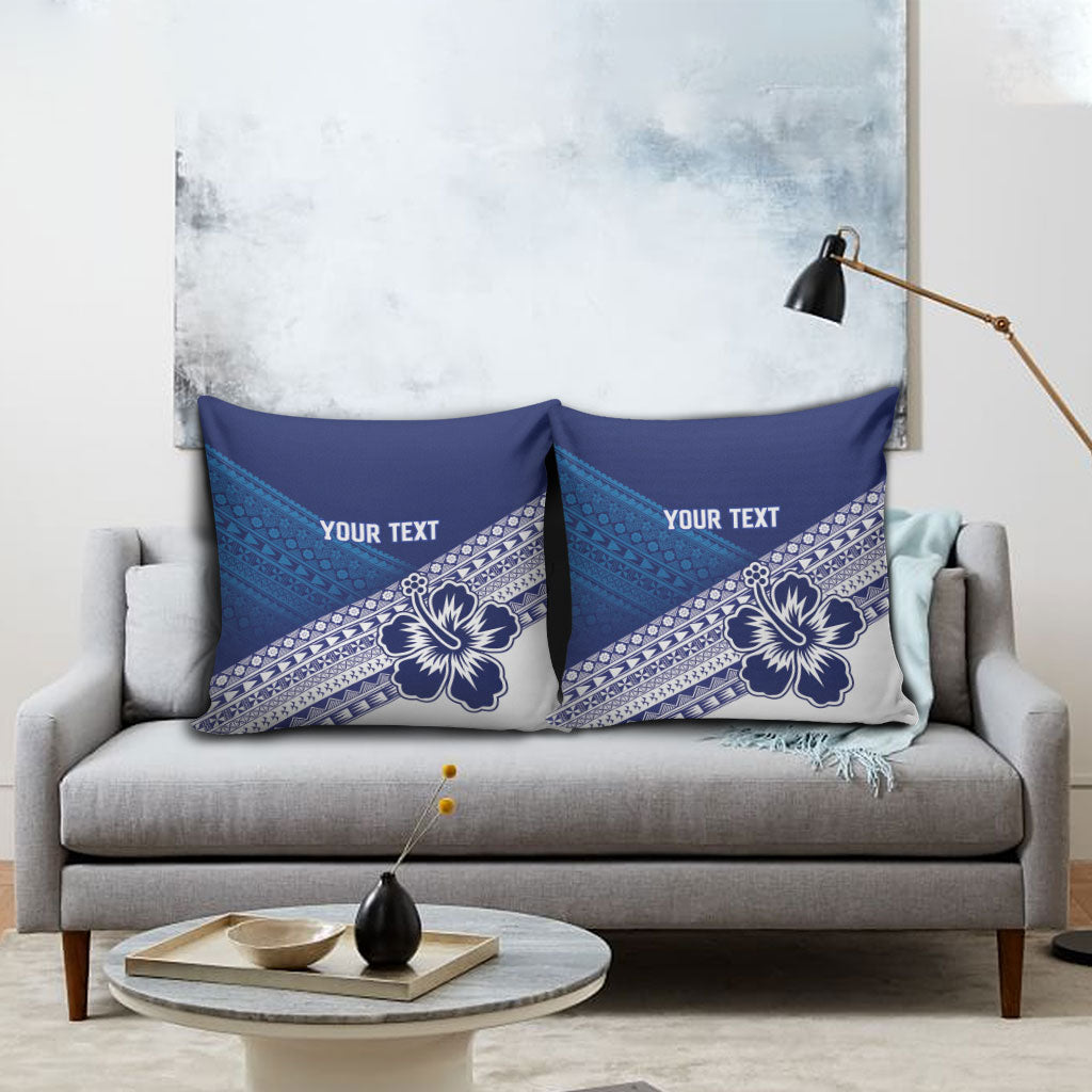 Custom Rugby Fiji Pillow Cover Blue Traditional Masi Inspired
