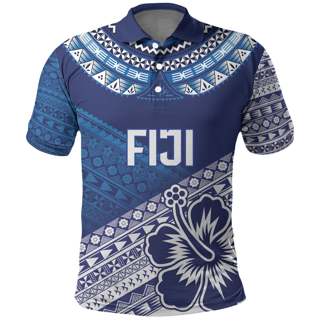 Custom Rugby Fiji Polo Shirt Blue Traditional Masi Inspired LT9 Blue - Polynesian Pride