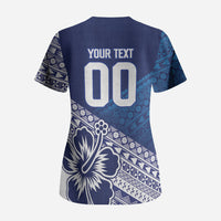 Custom Rugby Fiji Scrub Top Blue Traditional Masi Inspired
