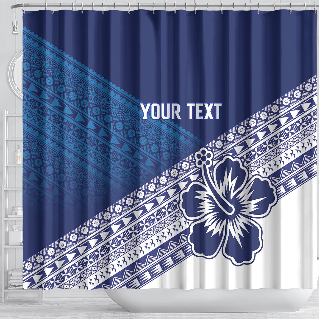 Custom Rugby Fiji Shower Curtain Blue Traditional Masi Inspired
