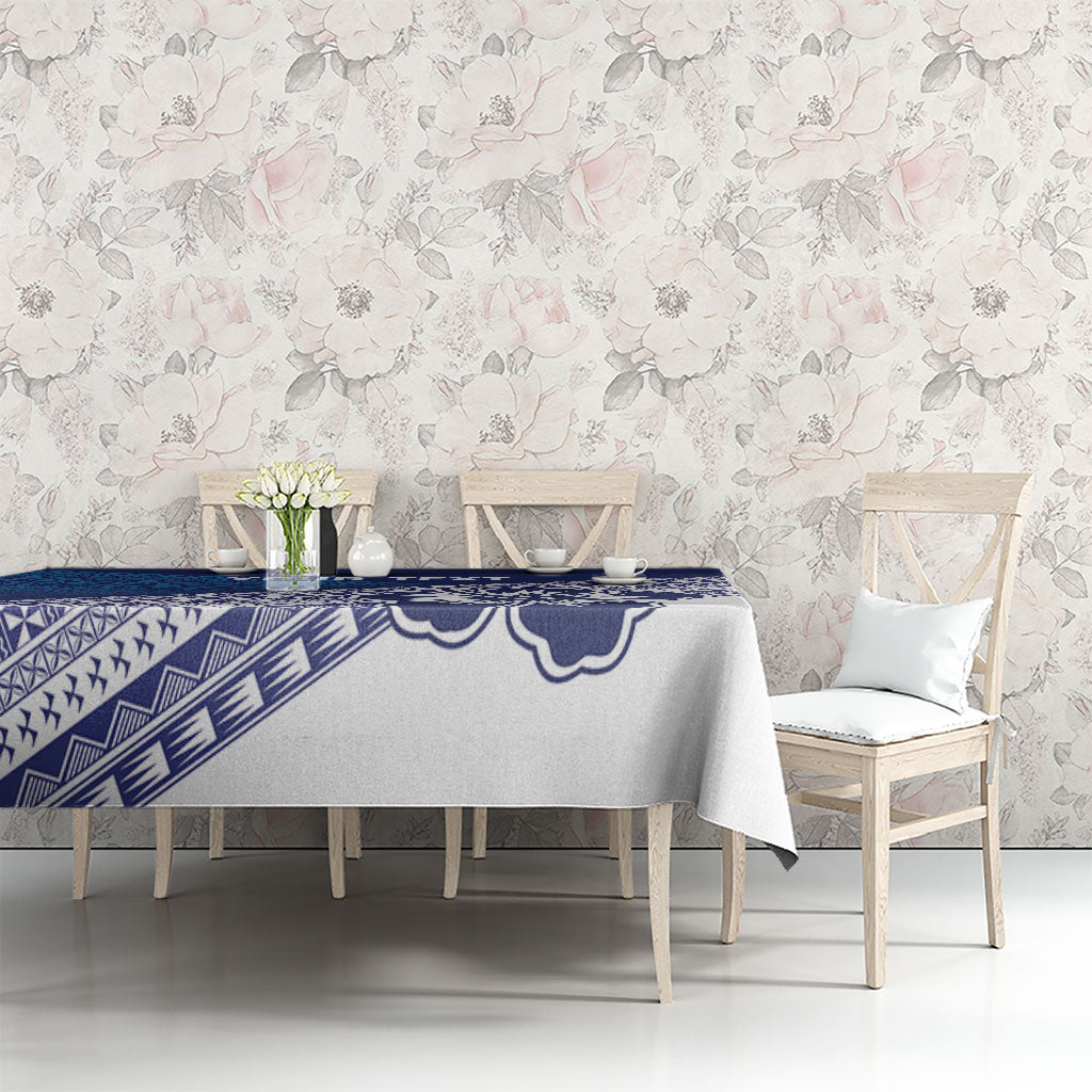 Custom Rugby Fiji Tablecloth Blue Traditional Masi Inspired