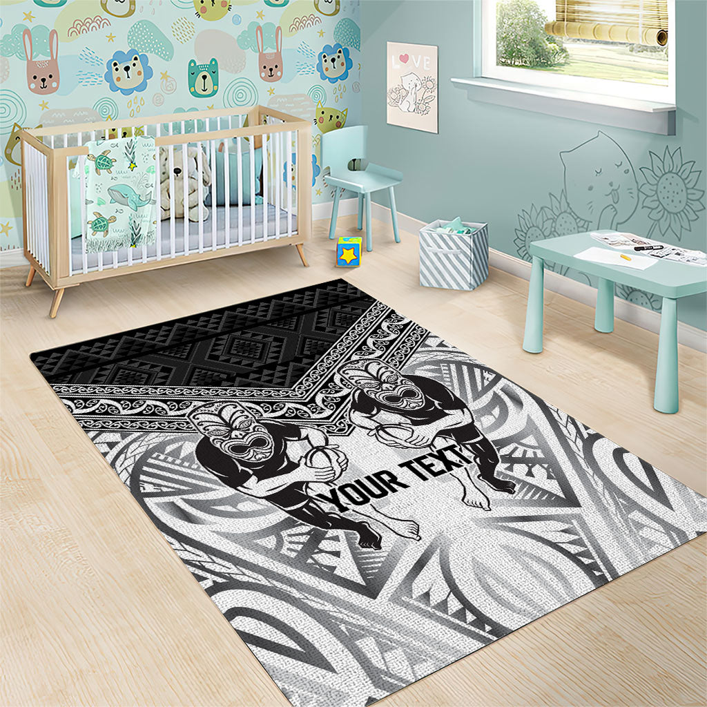 Custom Rugby New Zealand Black Fern Area Rug Niho Taniwha Inspired