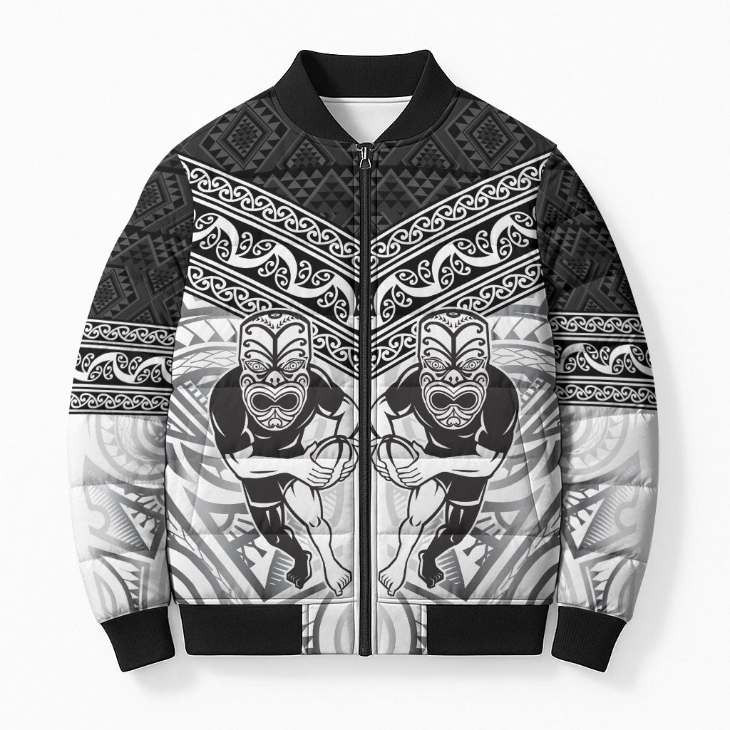 Custom Rugby New Zealand Black Fern Bomber Puffer Jacket Niho Taniwha Inspired LT9 Unisex White - Polynesian Pride
