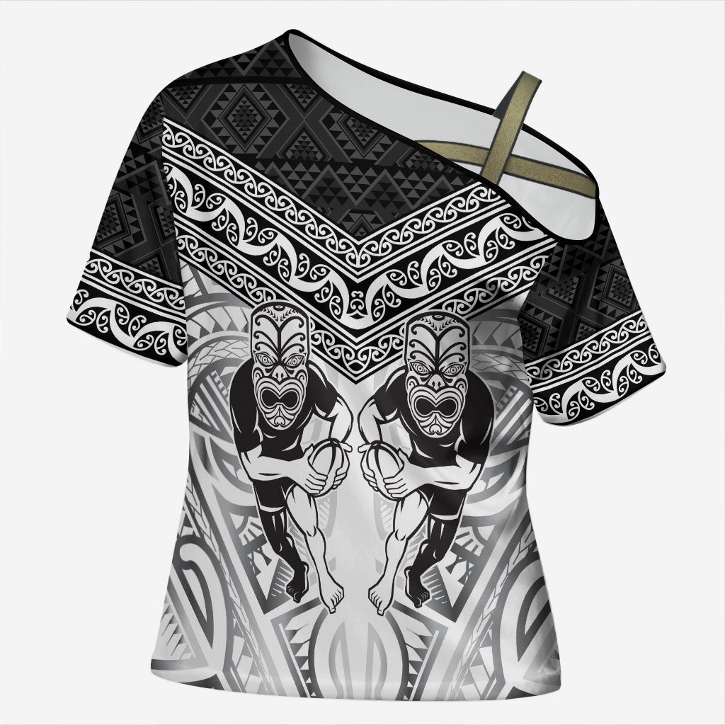 Custom Rugby New Zealand Black Fern Cross Shoulder Shirt Niho Taniwha Inspired LT9 Female White - Polynesian Pride