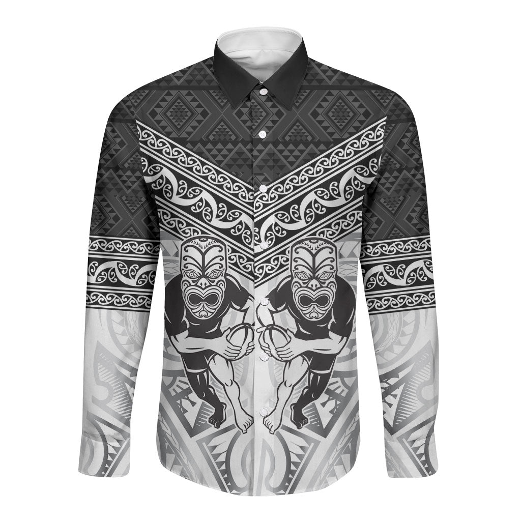 Custom Rugby New Zealand Black Fern Long Sleeve Button Shirt Niho Taniwha Inspired LT9 Unisex White - Polynesian Pride