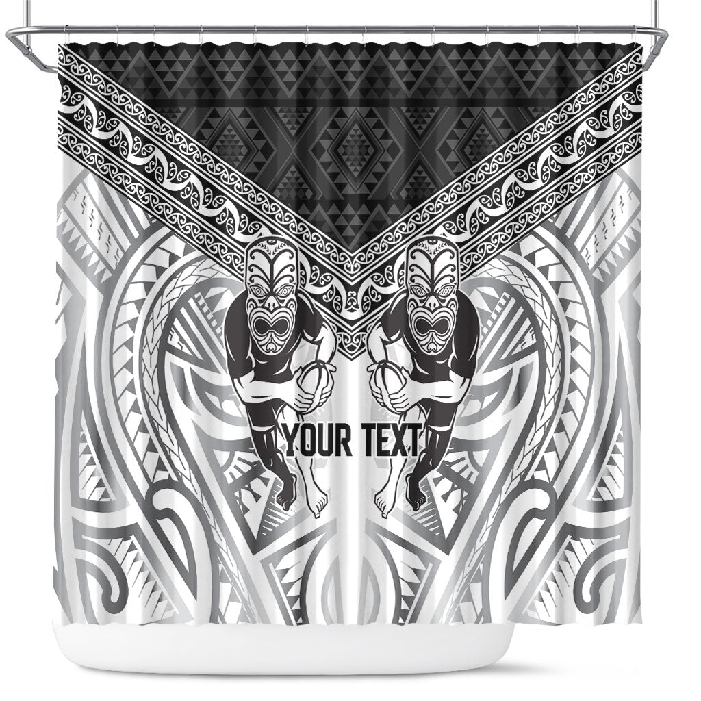 Custom Rugby New Zealand Black Fern Shower Curtain Niho Taniwha Inspired LT9 White - Polynesian Pride