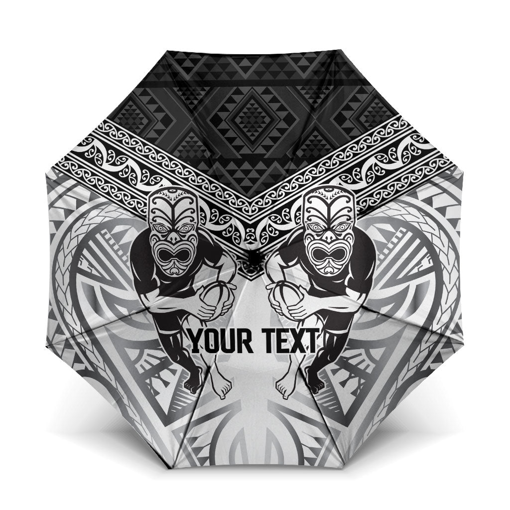 Custom Rugby New Zealand Black Fern Umbrella Niho Taniwha Inspired LT9 One Size Folded 11.42 inch Opened Diameter 37.4 inch White - Polynesian Pride