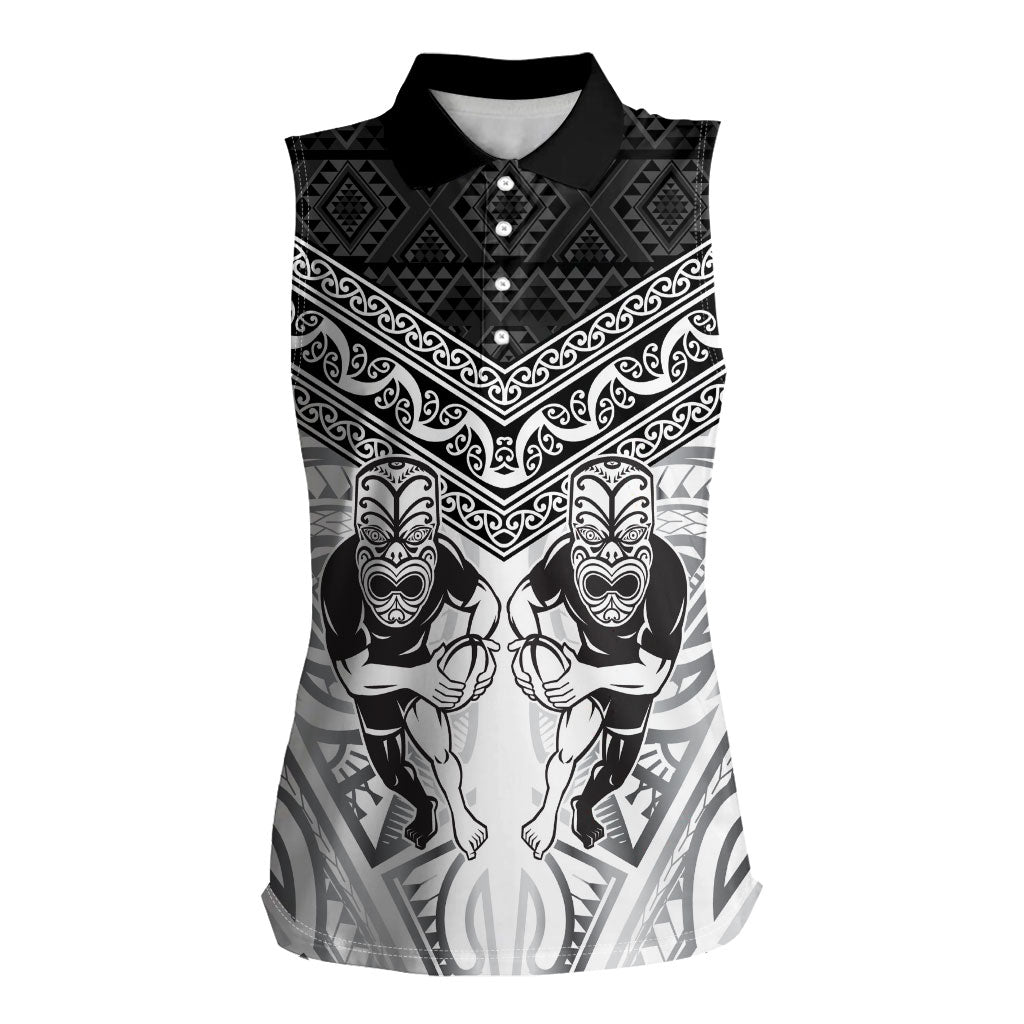 Custom Rugby New Zealand Black Fern Women Sleeveless Polo Shirt Niho Taniwha Inspired LT9 Female White - Polynesian Pride