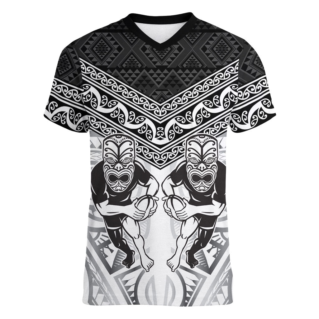 Custom Rugby New Zealand Black Fern Women V-Neck T-Shirt Niho Taniwha Inspired LT9 Female White - Polynesian Pride