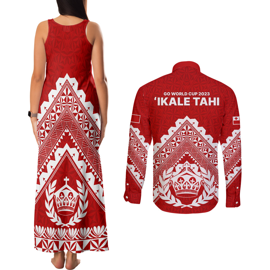 Tonga Rugby Couples Matching Tank Maxi Dress and Long Sleeve Button Shirts Proud Tongan Ngatu Kupesi World Cup 2023 No1 LT9 - Polynesian Pride
