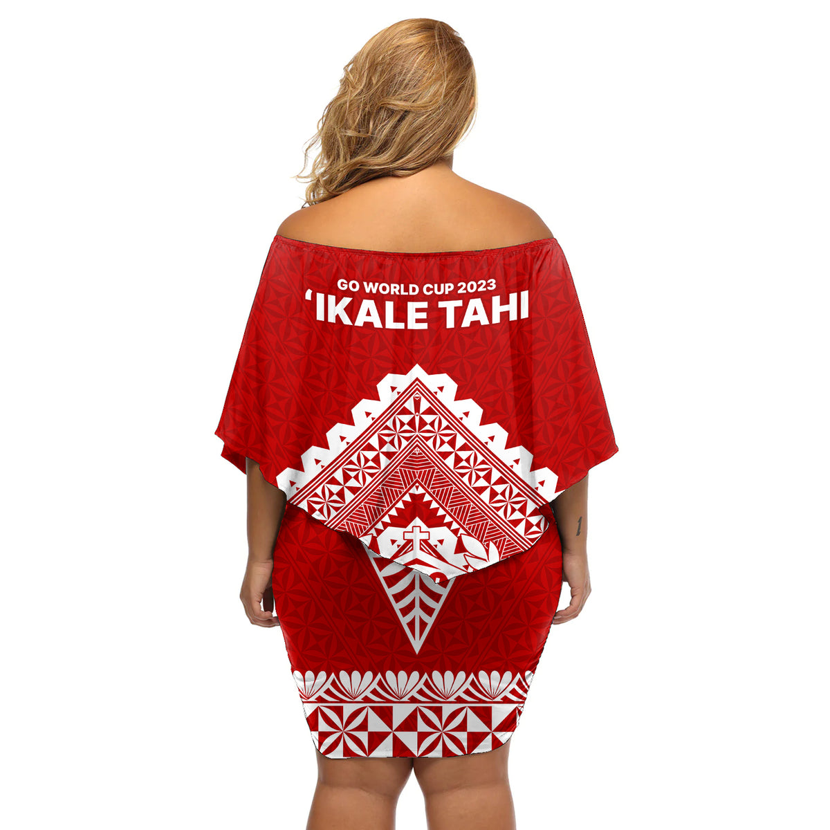 Tonga Rugby Off Shoulder Short Dress Proud Tongan Ngatu Kupesi World Cup 2023 No1 LT9 - Polynesian Pride