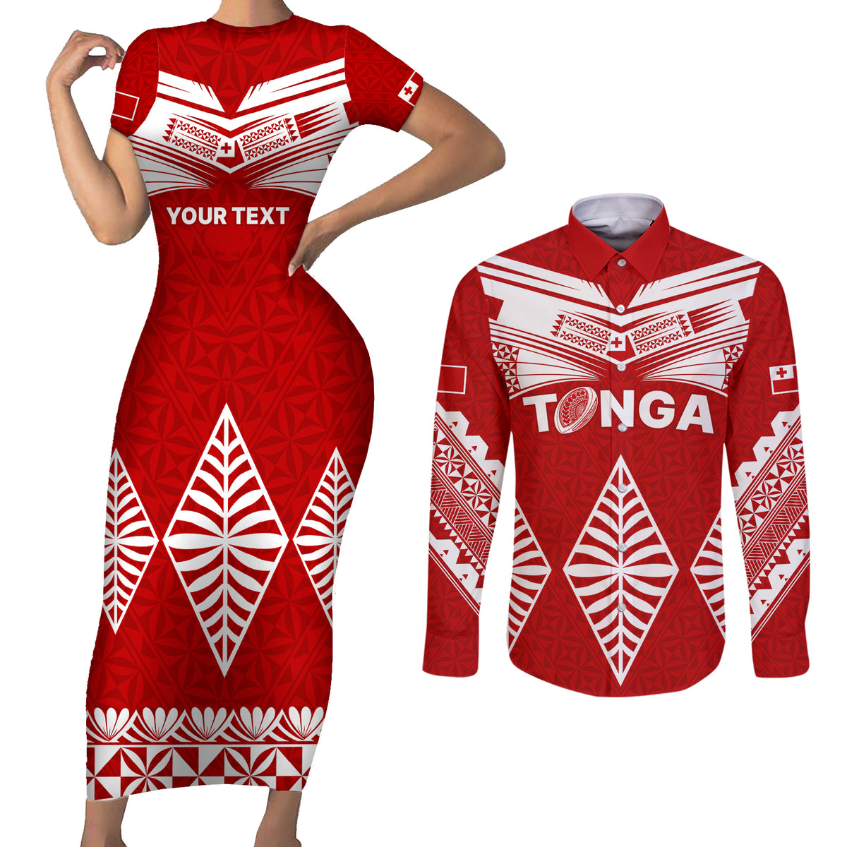Custom Tonga Rugby Couples Matching Short Sleeve Bodycon Dress and Long Sleeve Button Shirts Proud Tongan Ngatu Kupesi World Cup 2023 No1 LT9 White - Polynesian Pride