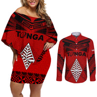 Tonga Rugby Couples Matching Off Shoulder Short Dress and Long Sleeve Button Shirts Proud Tongan Ngatu Kupesi World Cup 2023 No2 LT9 Black - Polynesian Pride